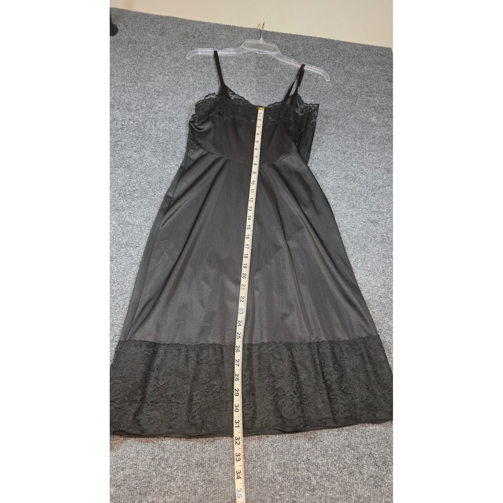 Vintage Black Lace Trim Full Slip Nightgown Adjustable Straps Bow Coquette Girl - Picture 14 of 14